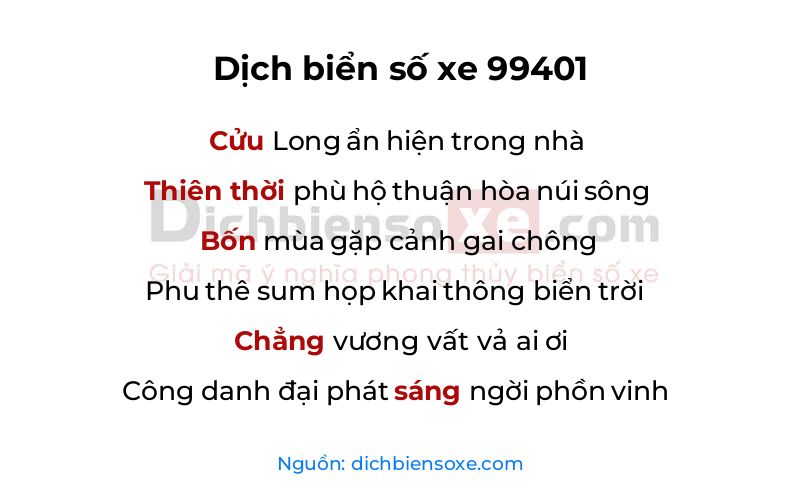 Dịch thơ biển số 99401