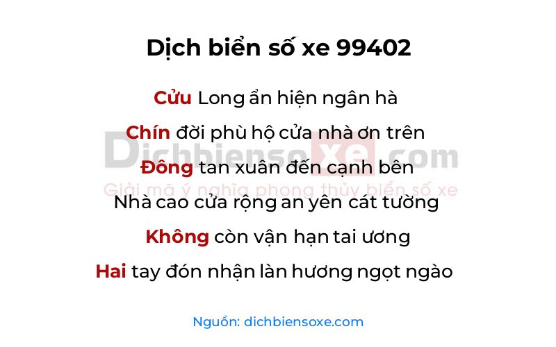 Dịch thơ biển số 99402