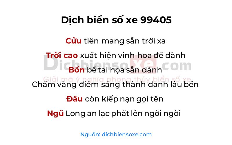 Dịch thơ biển số 99405
