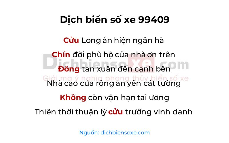 Dịch thơ biển số 99409