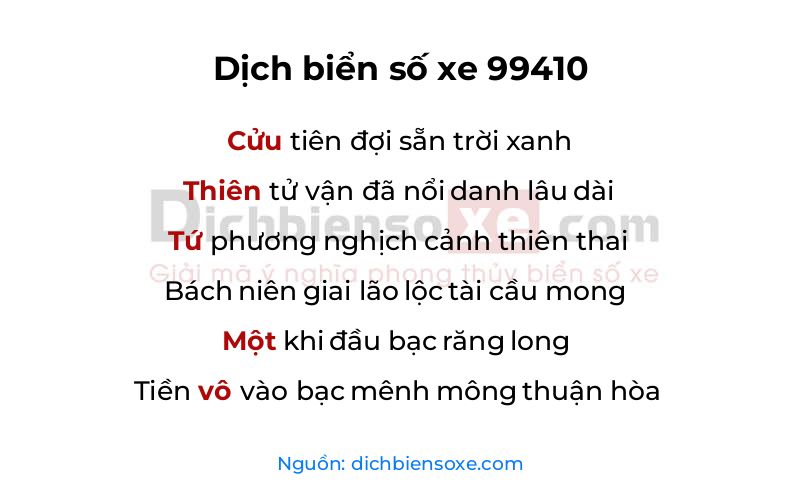 Dịch thơ biển số 99410