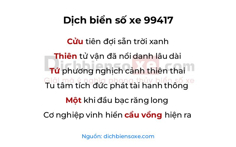 Dịch thơ biển số 99417