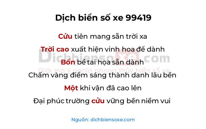 Dịch thơ biển số 99419
