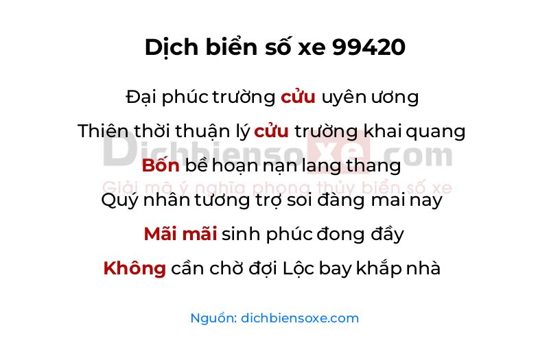 Dịch thơ biển số 99420