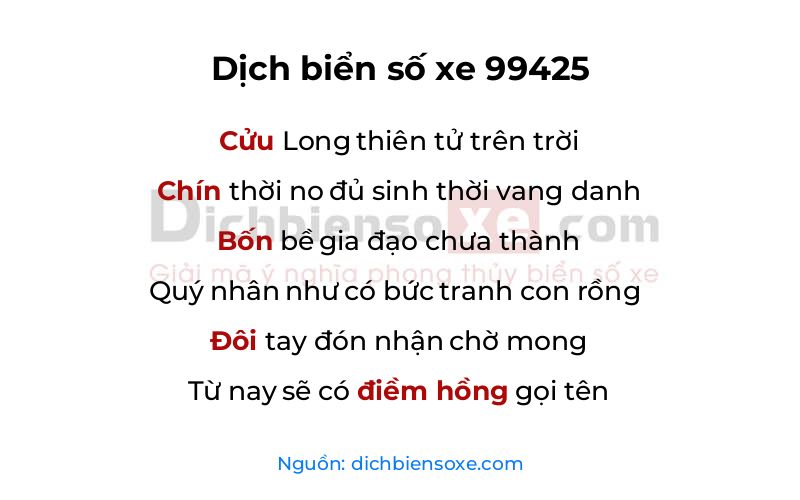 Dịch thơ biển số 99425