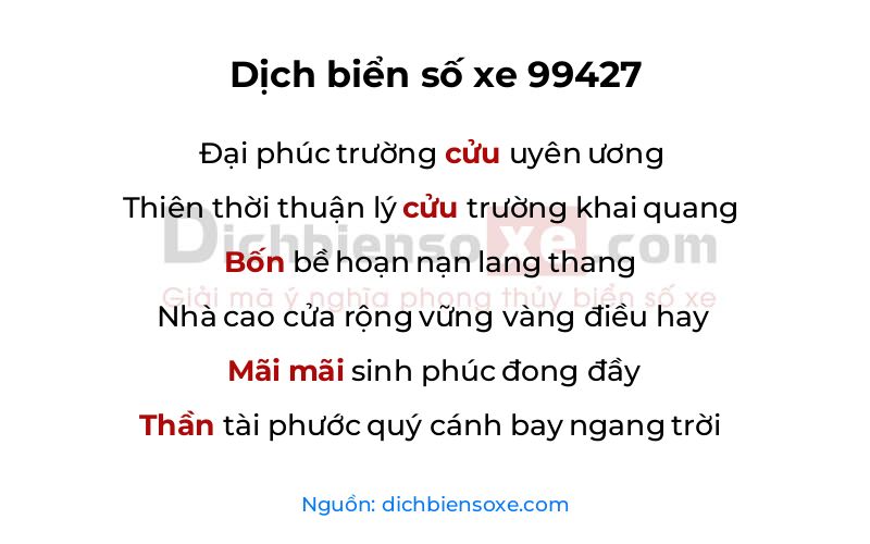 Dịch thơ biển số 99427