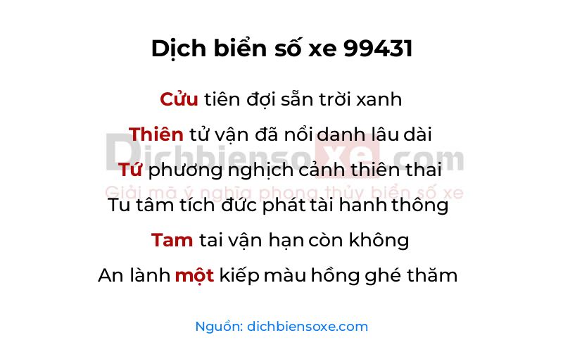 Dịch thơ biển số 99431