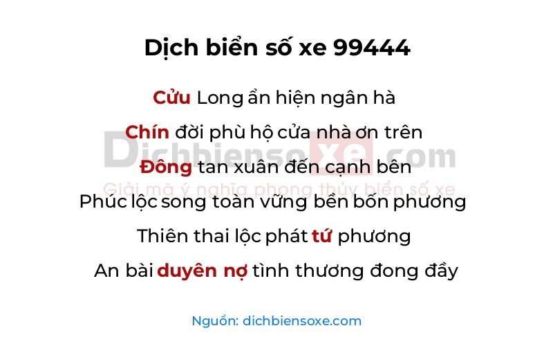 Dịch thơ biển số 99444