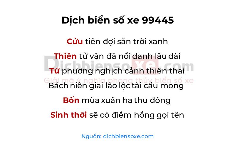 Dịch thơ biển số 99445