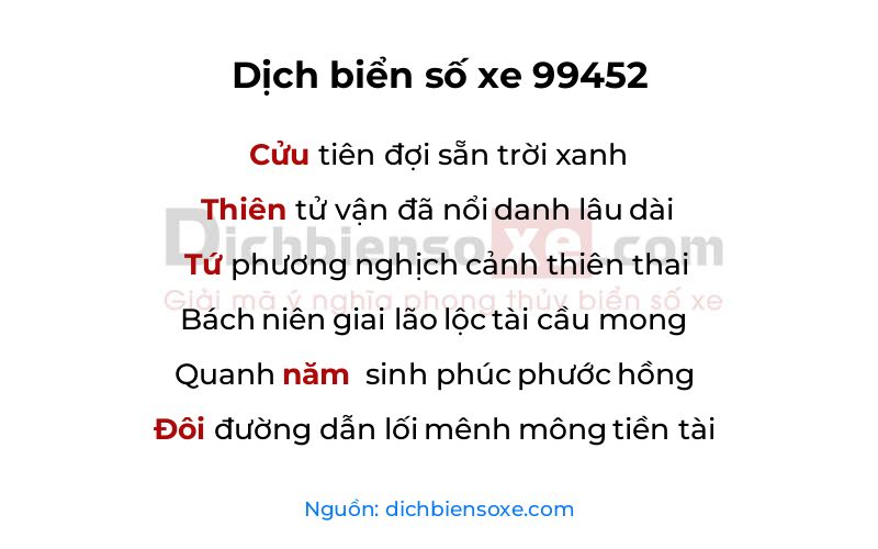 Dịch thơ biển số 99452