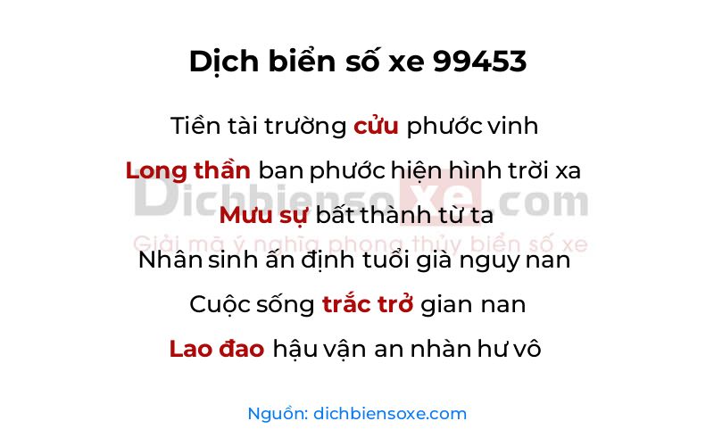Dịch thơ biển số 99453