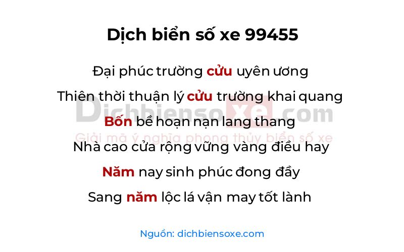Dịch thơ biển số 99455