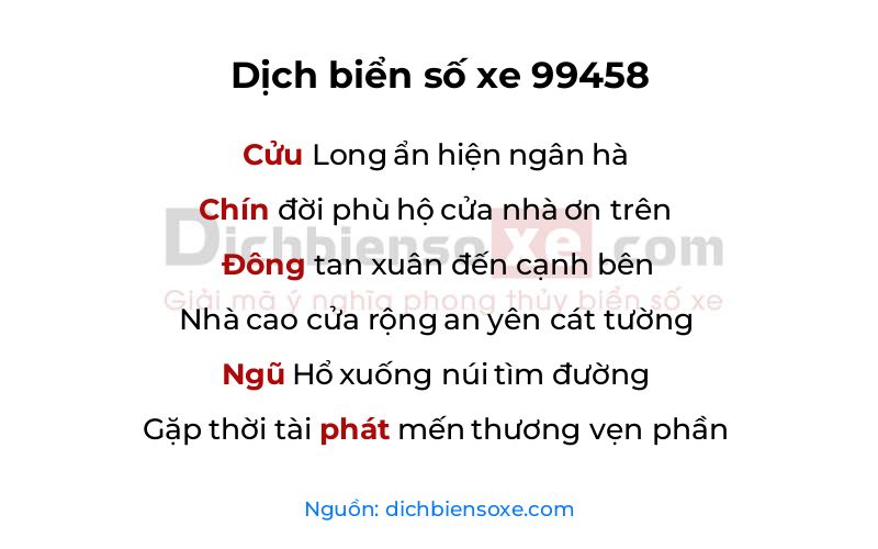 Dịch thơ biển số 99458
