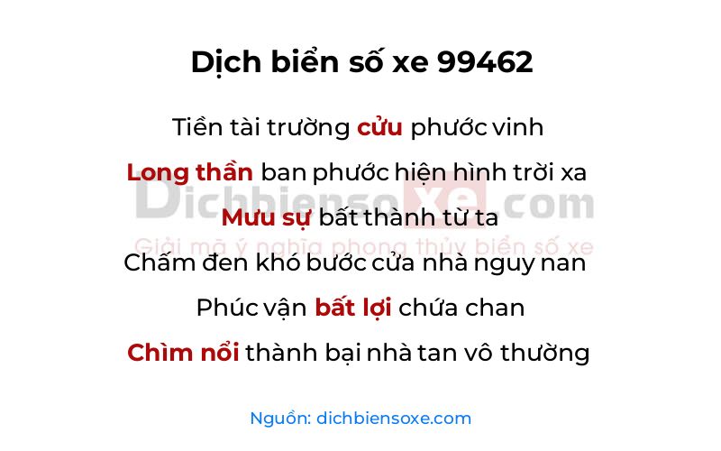 Dịch thơ biển số 99462