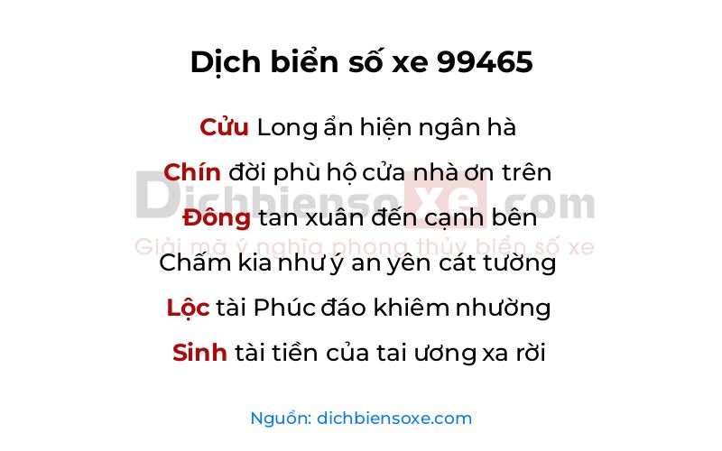Dịch thơ biển số 99465