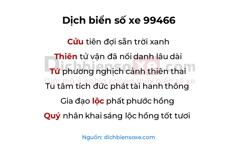 Dịch thơ biển số 99466