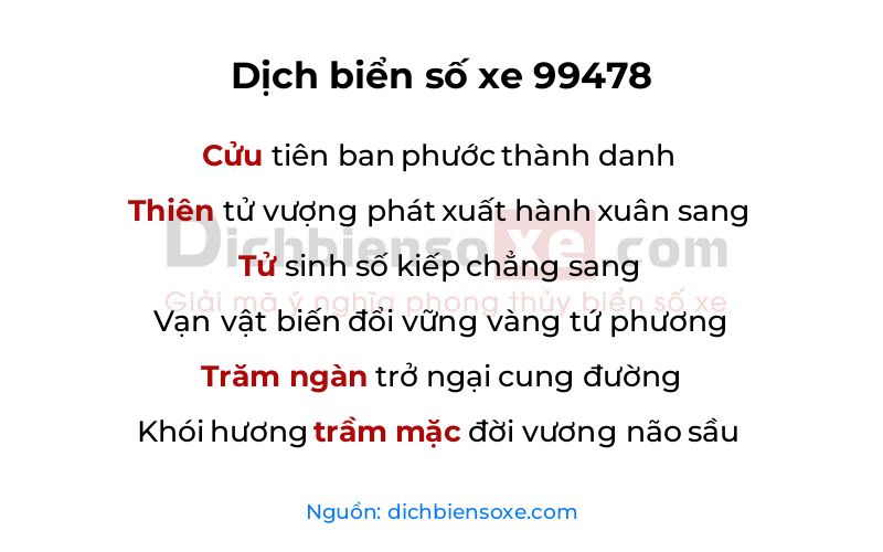 Dịch thơ biển số 99478