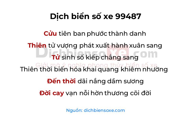 Dịch thơ biển số 99487