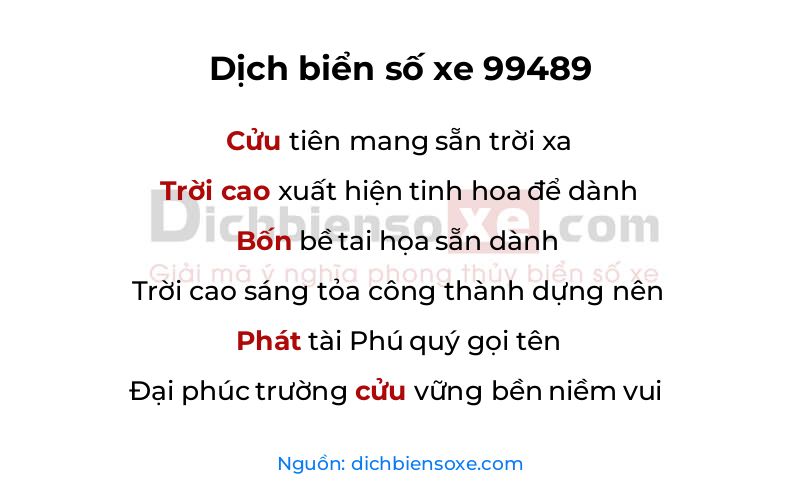 Dịch thơ biển số 99489