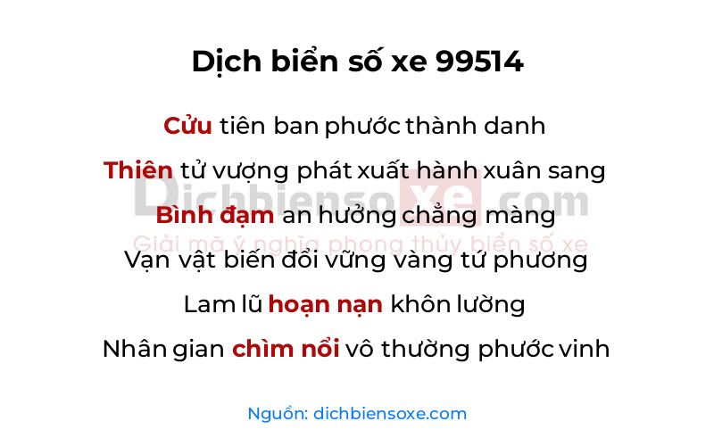 Dịch thơ biển số 99514