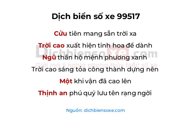 Dịch thơ biển số 99517