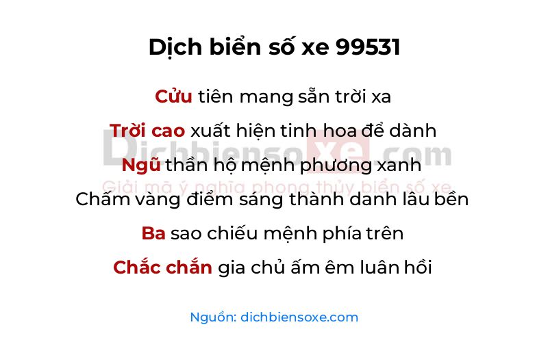 Dịch thơ biển số 99531