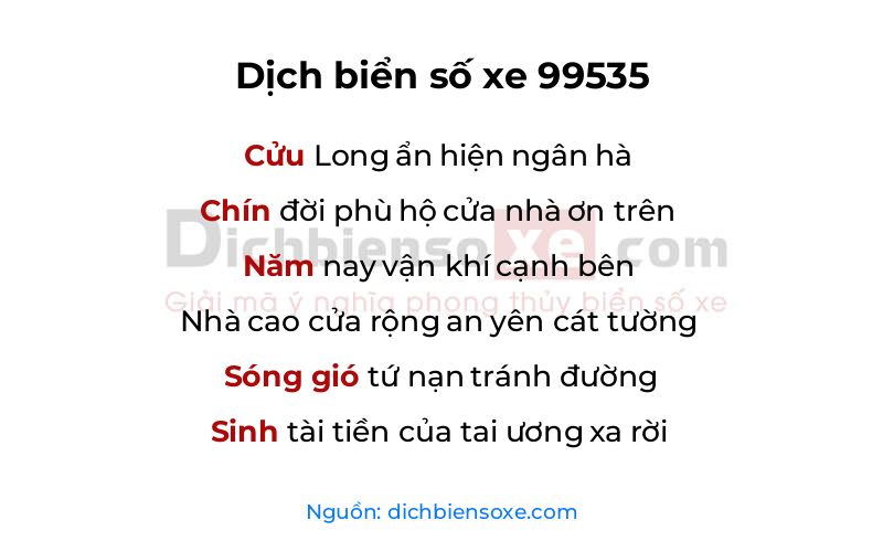 Dịch thơ biển số 99535