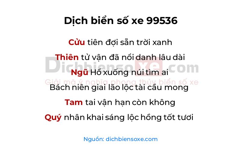 Dịch thơ biển số 99536