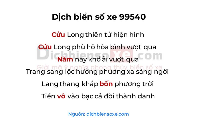 Dịch thơ biển số 99540