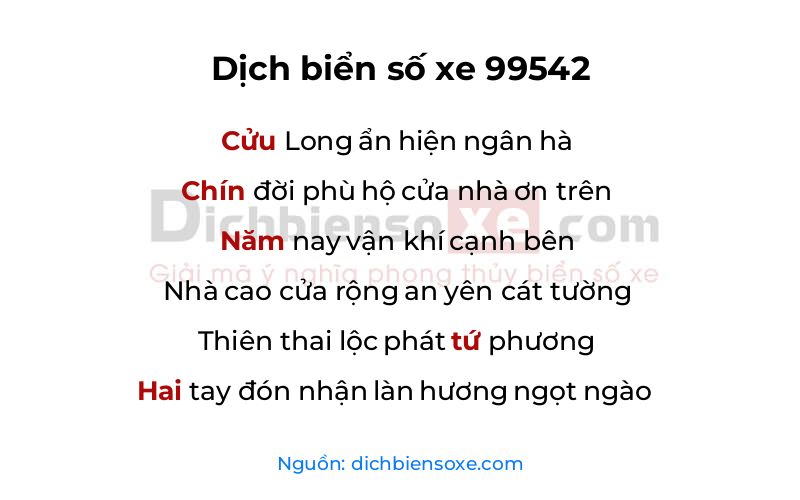 Dịch thơ biển số 99542