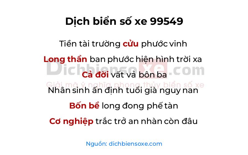Dịch thơ biển số 99549