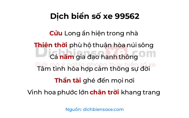 Dịch thơ biển số 99562