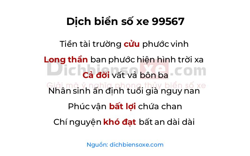 Dịch thơ biển số 99567