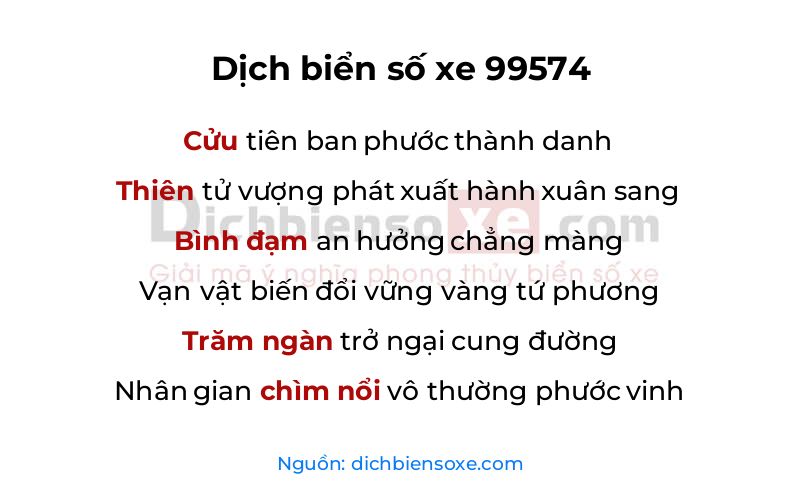Dịch thơ biển số 99574