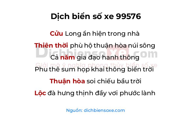 Dịch thơ biển số 99576