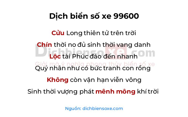 Dịch thơ biển số 99600