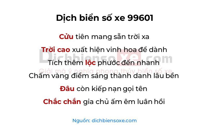 Dịch thơ biển số 99601