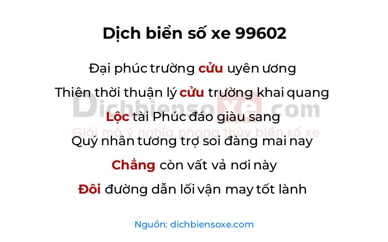 Dịch thơ biển số 99602
