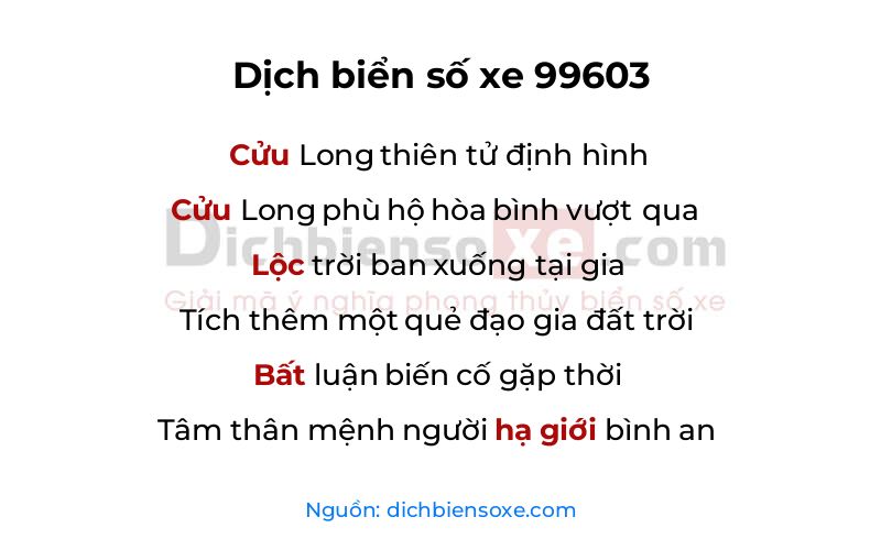 Dịch thơ biển số 99603