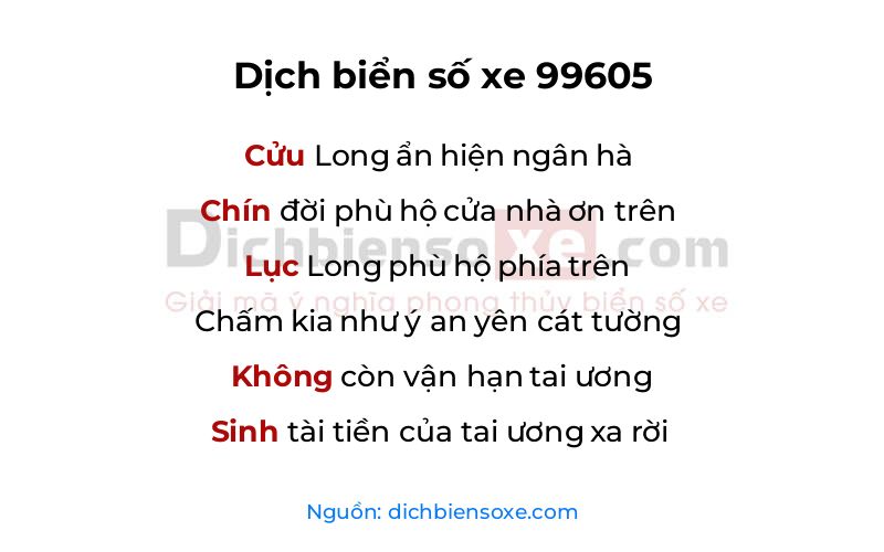 Dịch thơ biển số 99605