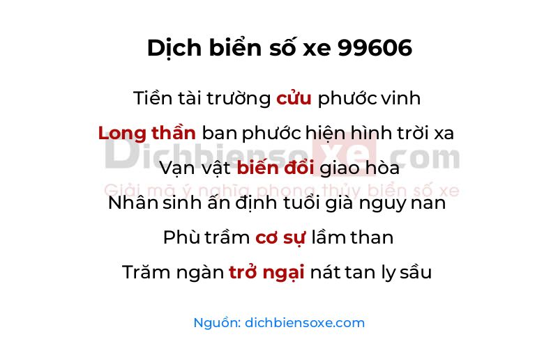 Dịch thơ biển số 99606