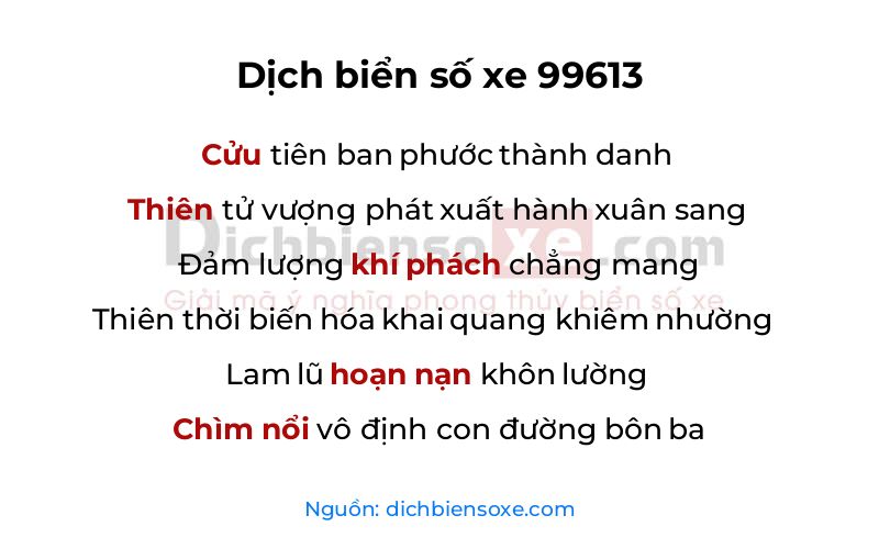 Dịch thơ biển số 99613