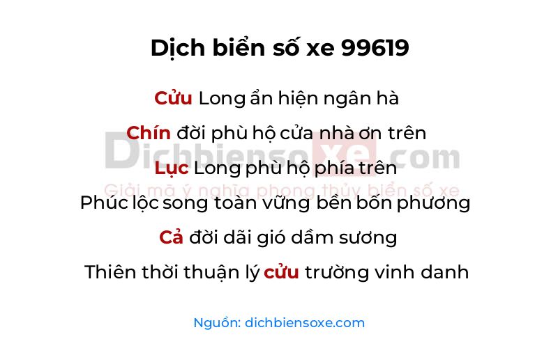 Dịch thơ biển số 99619