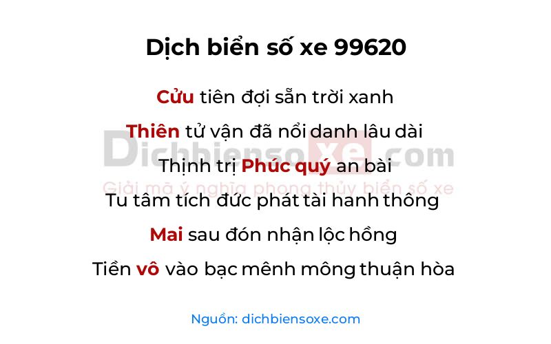 Dịch thơ biển số 99620