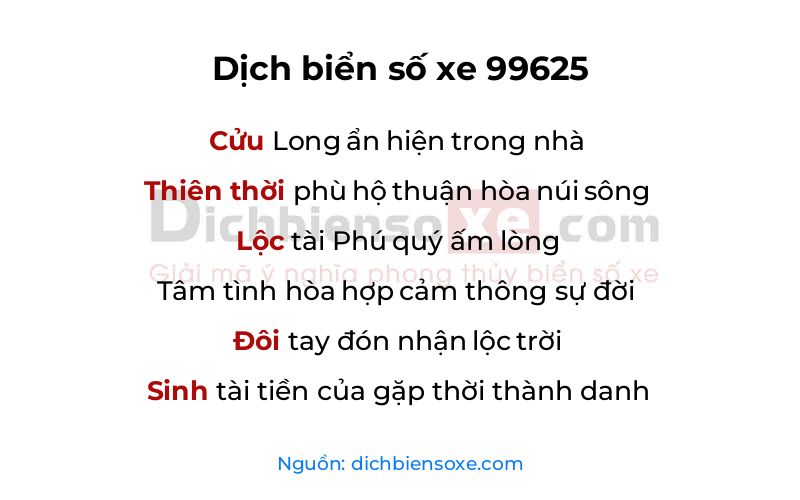 Dịch thơ biển số 99625