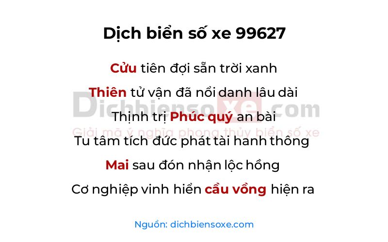Dịch thơ biển số 99627
