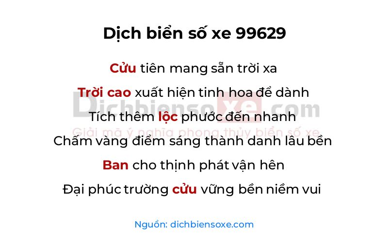 Dịch thơ biển số 99629
