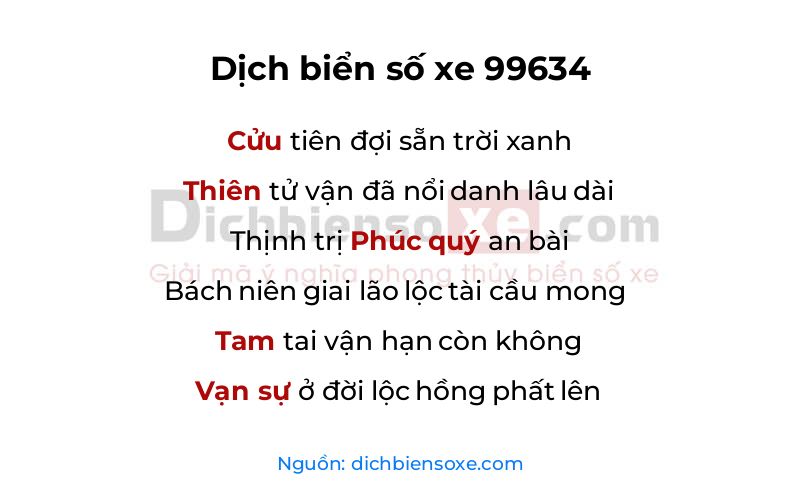 Dịch thơ biển số 99634