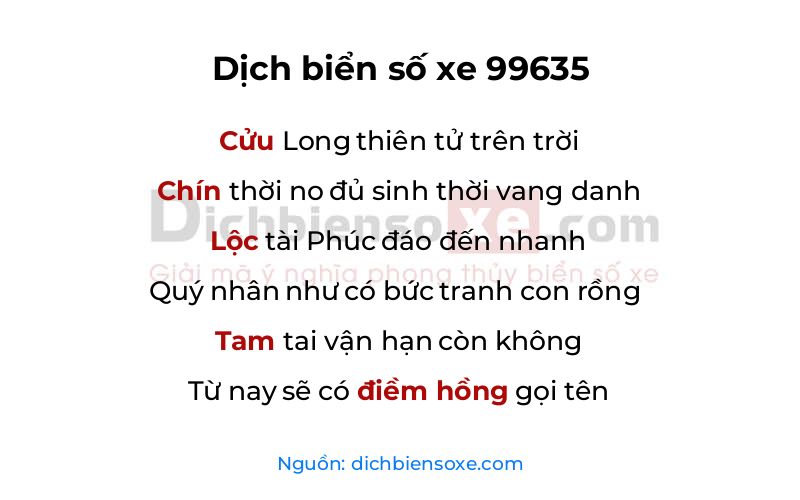 Dịch thơ biển số 99635