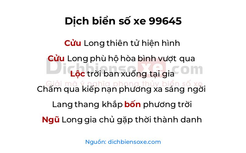 Dịch thơ biển số 99645
